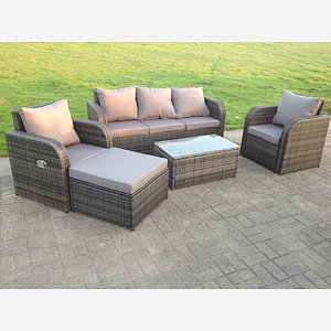 6 Seater Rattan Reclining Sofa Oblong Coffee Table Set