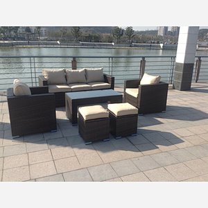 7 Seater Rattan Sofa Coffee Table Set (Brown)