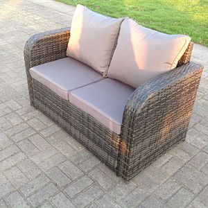 2 Seater Curved Arm Rattan Sofa Patio Outdoor Garden Furniture With Cushion