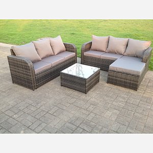 7 Seater Corner Rattan Sofa Set Table Footstool Outdoor Garden Furniture Grey