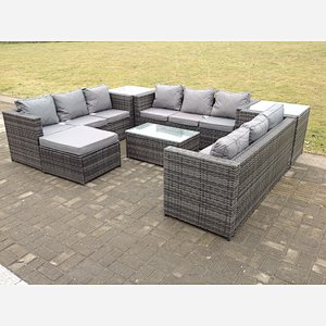 10 Seater U Shape Outdoor Rattan Garden Furniture Sofa Set 3 Coffee Table