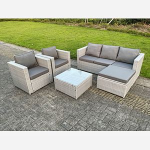 Outdoor Rattan Sofa Set Chair Footstool Garden Furniture Light Grey