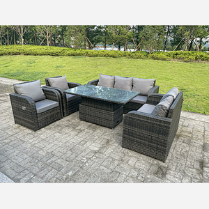 Dark Mixed Grey Rattan Outdoor Garden Furniture Lifting Adjustable Dining Or Coffee Table Sets Love Sofa 3 Seater Sofa  Recling Chairs 7 Seater