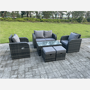 Dark Mixed Grey Rattan Outdoor Garden Furniture Oblong Coffee Table Sets Love Sofa Recling Chairs Small Footstools 6 Seater