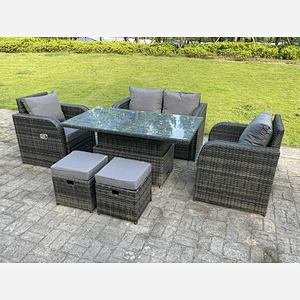 Dark Mixed Grey Rattan Outdoor Garden Furniture Lifting Adjustable Dining Or Coffee Table Sets Love Sofa Recling Chairs small footstools 6 Seater