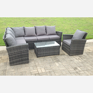 7 Seater rattan corner sofa set oblong coffee table chair outdoor furniture grey