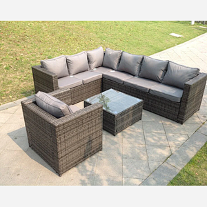 Grey Rattan Corner Sofa Set Outdoor Garden Furniture Coffee Table Chair Left Corner Square Table
