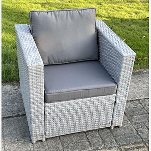Light Grey PE Rattan Single Arm Chair Sofa Outdoor Garden Furniture With Seat And Back Cushion