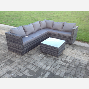 Right arm 6 seater rattan corner sofa set coffee table patio furniture