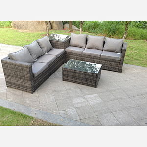 8 seater grey rattan sofa with 2 table set conservatory outdoor garden furniture