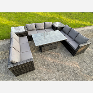 (2 side tables) rattan sofa dining set with adjustable table outdoor furniture dark mixed grey