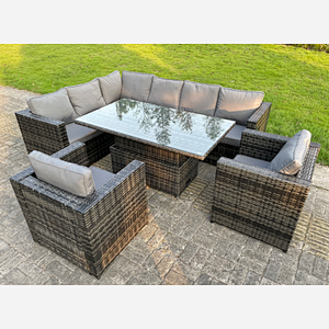 (extra 2 chairs) rattan corner sofa set with lift table dark mixed grey