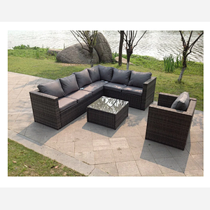 Grey Rattan Corner Sofa Set Outdoor Garden Furniture Coffee Table Chair Right Corner Square Table