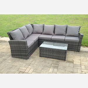 6 Seater Rattan Corner Sofa Set Oblong Coffee Table Outdoor Furniture Grey