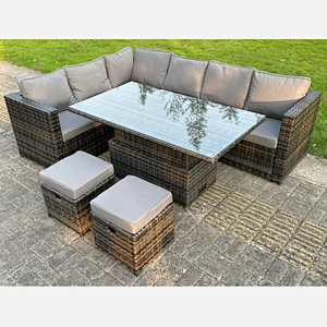 (extra 2 small footstools) rattan corner sofa set with lift table dark mixed grey