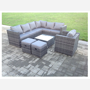 Dark Grey Mixed Rattan Garden Furniture Corner Sofa Set Square Coffee Table Chair Footstools Right Hand Option