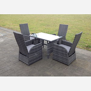 Fimous Oblong Rectangular Table Adjustable Reclining Chair Rattan Dining Set Outdoor Garden Furniture Table And Chair Set Mixed Grey 4 Chairs