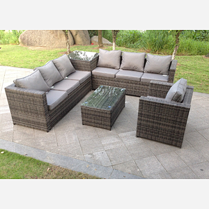 7 seater corner grey rattan sofa chair table outdoor garden patio furniture set