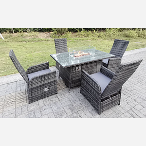 4 Options Rattan Garden Furniture Gas Fire Pit Heater Dining Table Reclining Chairs Sets
