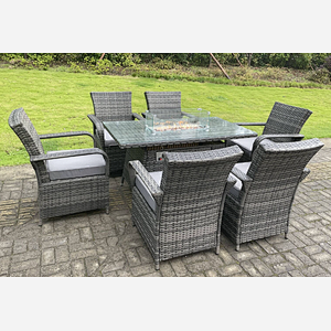 4-6 Seater Rattan Garden Furniture Gas Fire Pit Dining Table And Chair Set Patio