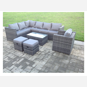 ark Grey Mixed Rattan Garden Furniture Corner Sofa Set Oblong Coffee Table Chair Footstools