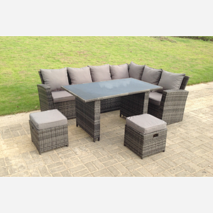 8 Seater High Back Rattan Corner Sofa Dining Set Table With Stools Grey Mixed