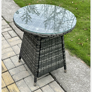 Fimous Small Round Outdoor Rattan Dining Table Garden Furniture Accessory Tempered Glass