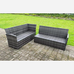 Fimous High Back Dark Mixed Grey Rattan Corner Sofa Set Outdoor Furniture Square Coffee Table 6 Seater