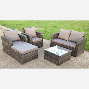 Fimous PE Rattan Garden Furniture Set Adjustable Chair Sofa Double Love Seat 2 Seater Sofa Square Coffee Table With Big Footstool/