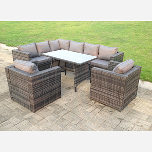 Fimous Rattan Corner Sofa Set Garden Furniture With 2 Chairs And Dining Table Left Hand