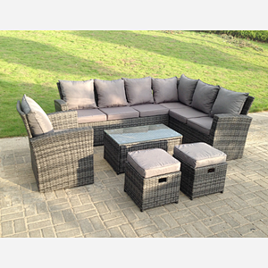 Fimous 9 Seater High Back Rattan Garden Furniture Set Corner Sofa With Oblong Coffee Table Stools With Chair