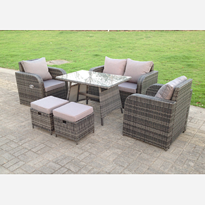 Fimous PE Rattan Garden Furniture Set Adjustable Chair 2 Seater Sofa Double Love Seat Sofa Oblong Dining Table With 2 Stools