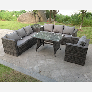 Fimous 7 Seater Rattan Corner Sofa Lounge Sofa Set With Dining Table And Side Table