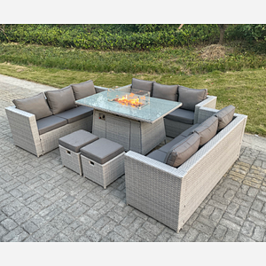 Fimous Light Grey U Shape Lounge Sofa Dining Set With Gas Heater Fire pit Burner 2 PC Small Footstool