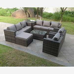 Fimous Outdoor Rattn Garden Furniture Sofa Set Rectangular Coffee Table Lounge Sofa Chair Footstool With Side Coffee Table
