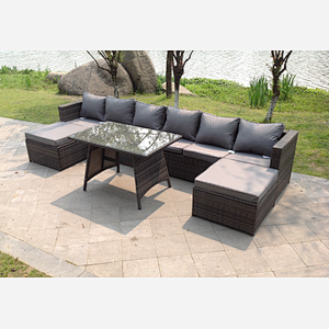 Fimous Lounge Rattan Garden Furniture Sets Dining Table And 2 PC Big Footstools