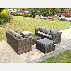 Fimous Rattan Garden Furniture Sets With 3 Seater Sofa Square Coffee Table And 2 PC Big Footstools