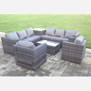 Fimous 8 Seater PE Wicker Outdoor Rattan Garden Furniture Sets Lounge Chair 2 Coffee Table