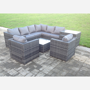 Fimous Rattan Corner Sofa Set Garden Furniture With 2 Chairs Coffee Table And Side Table