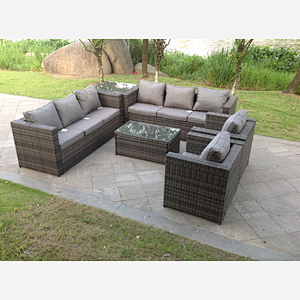 Fimous 8 Seater Outdoor Rattn Garden Furniture Sofa Set Rectangular Coffee Table Lounge Sofa Chair With Side Coffee Table
