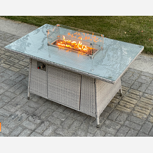 Fimous Light Grey Mixed Rattan Fire Pit Table Dining Table Gas Heater Burner Garden Furniture Accessory Patio