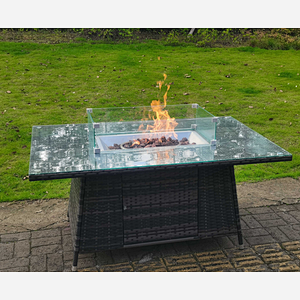 Fimous Dark Grey Mixed Rattan Fire Pit Table Dining Table Gas Heater Burner Garden Furniture Accessory Patio