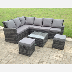 Fimous 8 Seater High Back Rattan Garden Furniture Set Corner Sofa With Square Coffee Table Footstool