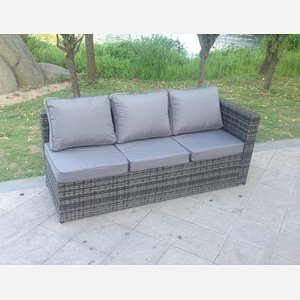 Fimous 3 Seater Single Arm Rest Rattan Lounge Sofa Patio Outdoor Garden Furniture With Seat And Back Cushion Left Side