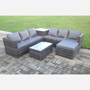 Fimous 7 Seater Rattan Corner Sofa Lounge Sofa Set With Oblong Coffee Table And Big Footstool