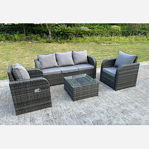 Fimous PE Rattan Garden Furniture Set Adjustable Chair Sofa Lounge Sofa Set Square Coffee Table