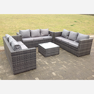 Fimous Outdoor Rattan Garden Furniture Lounge Sofa Set With Square Coffee Table