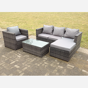 Fimous Lounge Rattan Sofa Set Outdoor Garden Furniture With Single Arm Chair And Rectangular Coffee Table With Big Footstool