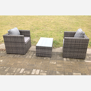 Fimous Rattan Garden Furniture Chairs Oblong Coffee Table Set