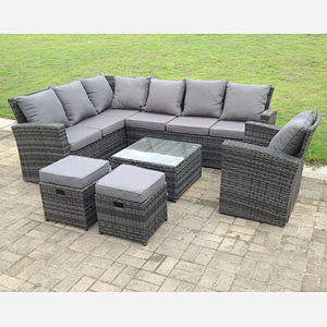 Fimous 9 Seater High Back Rattan Garden Furniture Set Corner Sofa With Square Coffee Table Footstool With Chair